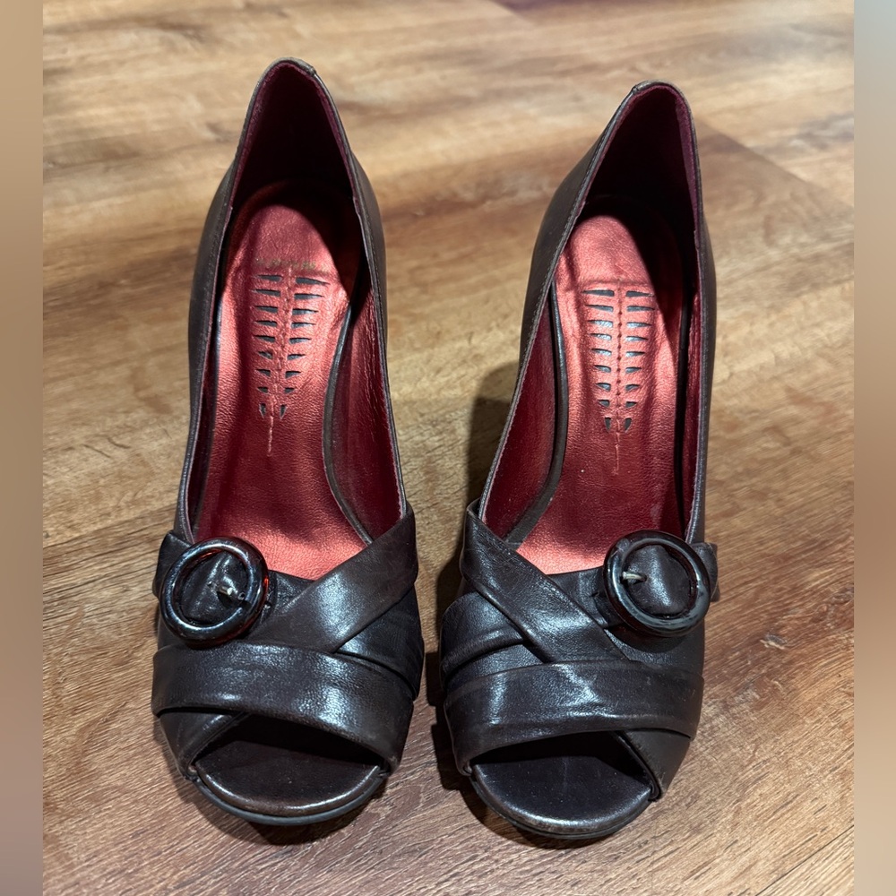 Bronx Women's Peeptoe Heels in Dark Chocolate Brown